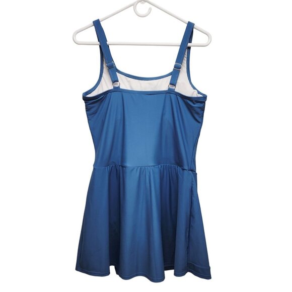 Blue One-Piece Swim Dress With Adjustable Straps & Built-In Bottoms Size L - Picture 2 of 10